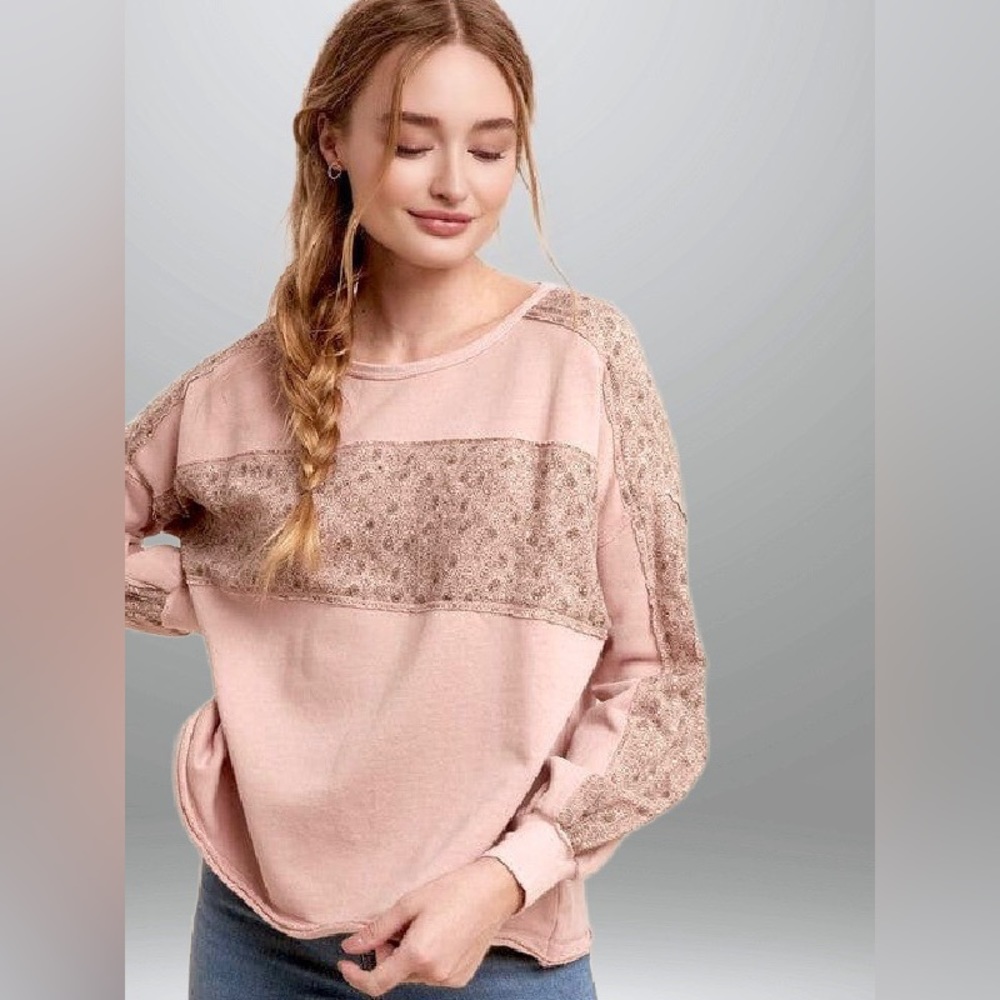 Long Sleeve Mixed Media Pullover Sweatshirt